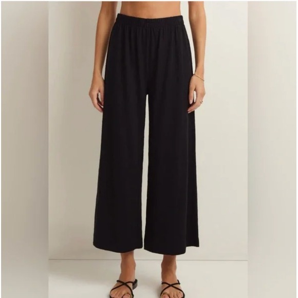 Z Supply Scout Slub Textured Black Wide Leg Lounge Pants Elastic Waist Women's S - Picture 1 of 8